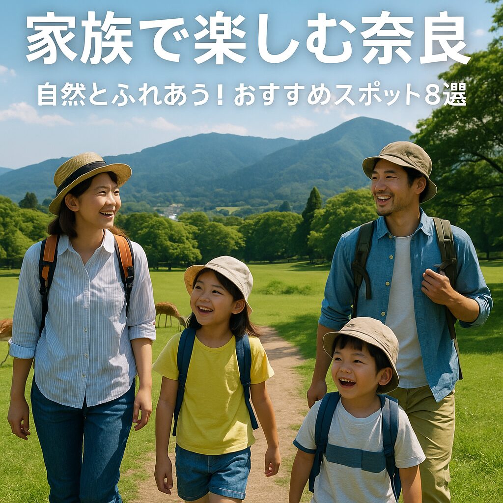 奈良の自然に囲まれた家族旅行風景イメージ